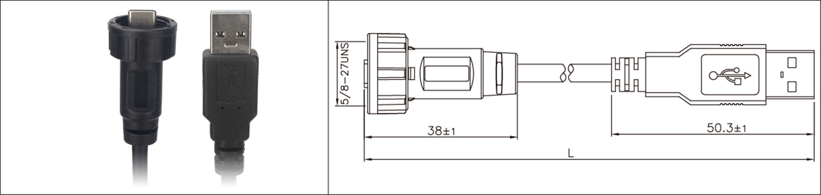 Micro USB tipo de montagem em painel 2.0 3.0 fêmea e macho à prova d'água IP67 cabo de extensão overmold industrial connecto-02 (1)