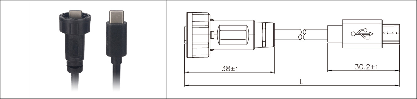 Micro USB tipo de montagem em painel 2.0 3.0 fêmea e macho à prova d'água IP67 cabo de extensão overmold industrial connecto-02 (14)