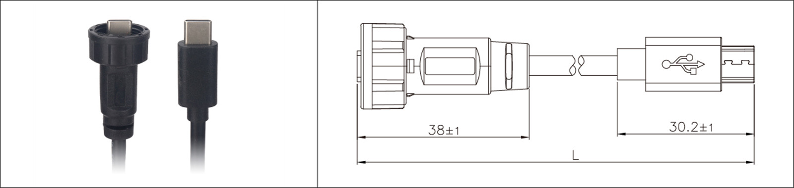 Micro USB 面板安装类型 2.0 3.0 母头和公头防水 IP67 包覆成型延长线工业 connecto-02 (7)