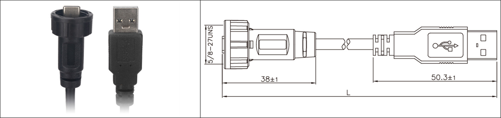 Micro USB panel typ 2.0 3.0 samice a samec vodotěsný IP67 prodlužovací kabel průmyslový connecto-02 (8)