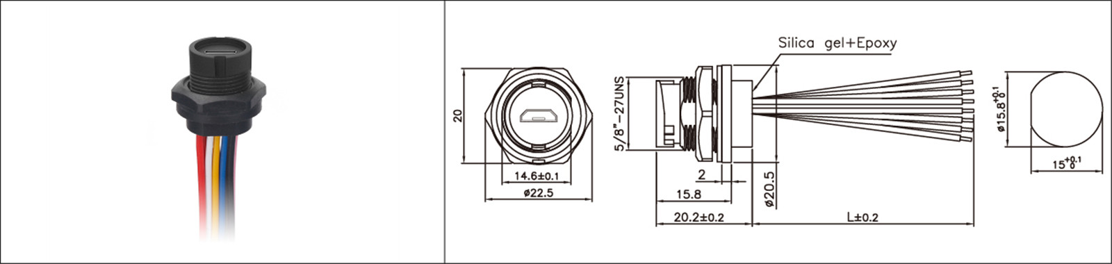 Mikro-USB-paneelmontering tipe 2.0 3.0 vroulike en manlike waterdigte IP67 oorvorm verlengkabel industriële connector-02 (1)