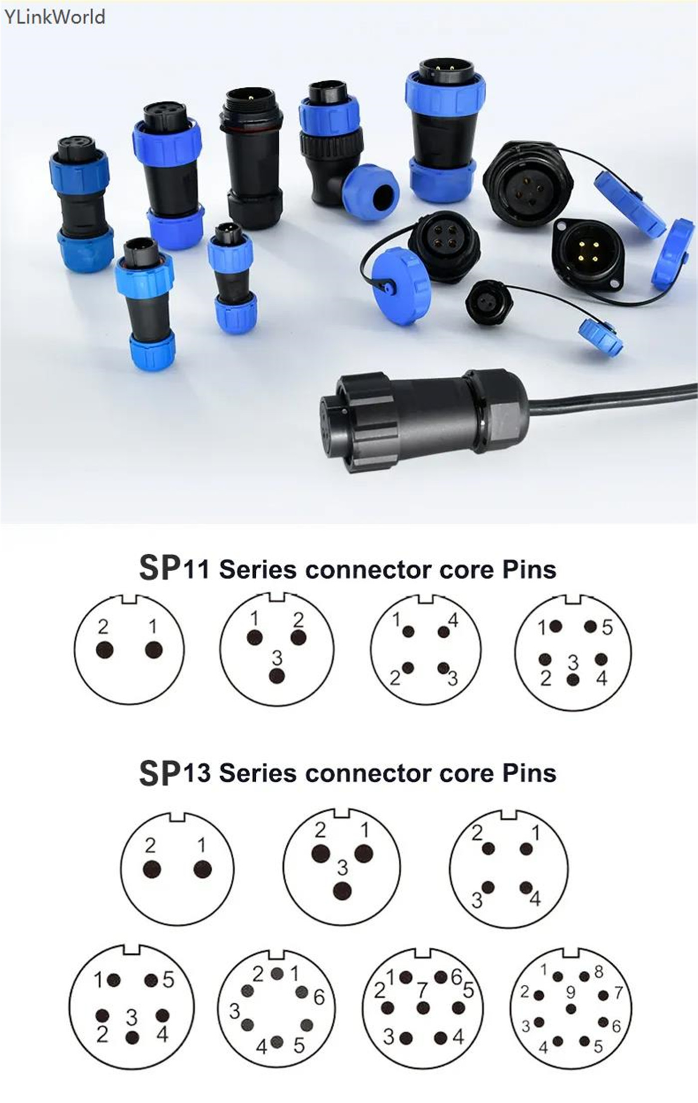 SP1110 Жаночы 2-кантактны 3-кантактны 4-кантактны 5-кантактны пластыкавы прамысловы воданепранікальны электрычны SP-кабельны раз'ём-01 (6)
