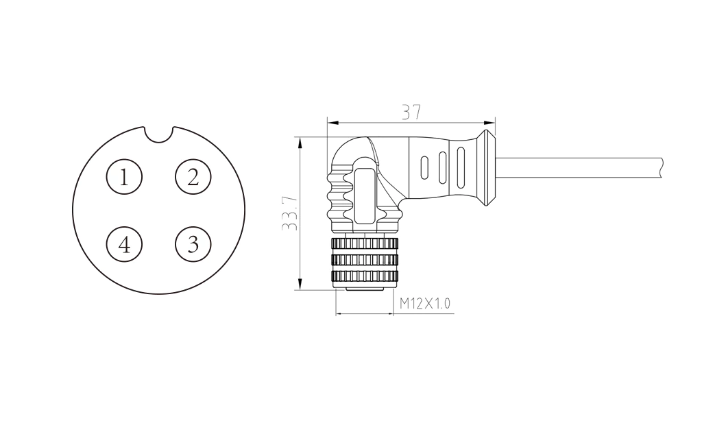 Female elbow of 4Pin molded M12 connector
