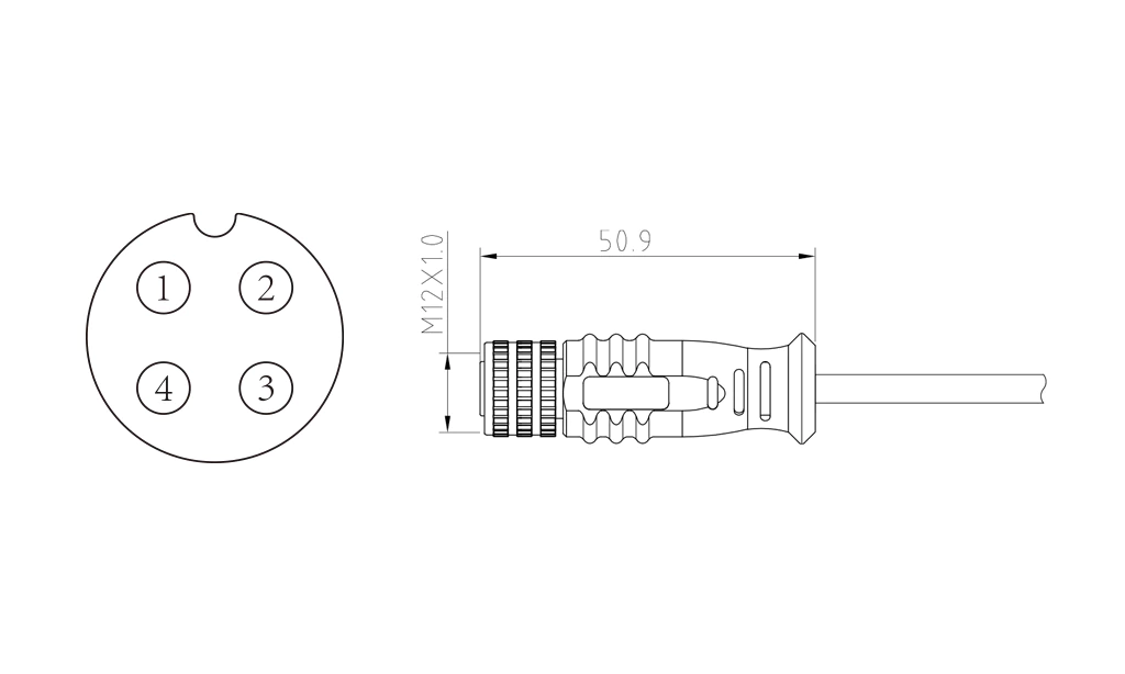 Female straight head of 4Pin molded M12 connector