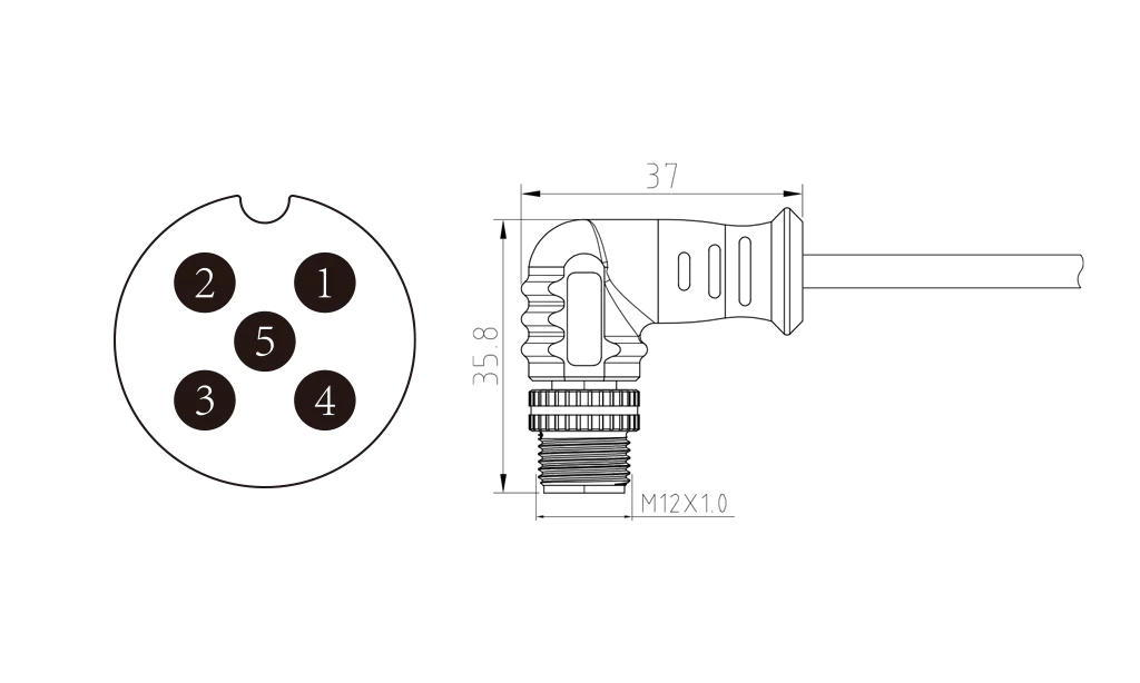 Male elbow of 5Pin molded M12 connector