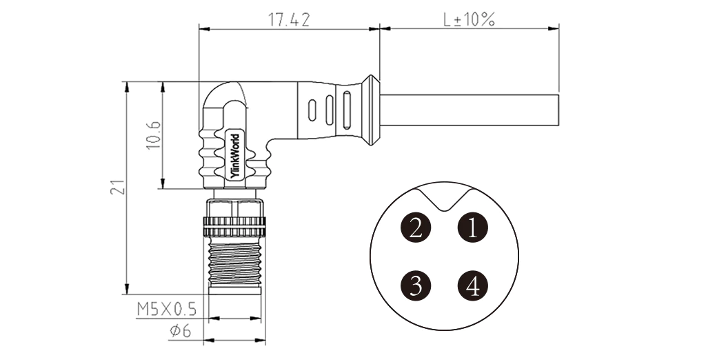 Male elbow of 4Pin molded M5 connector