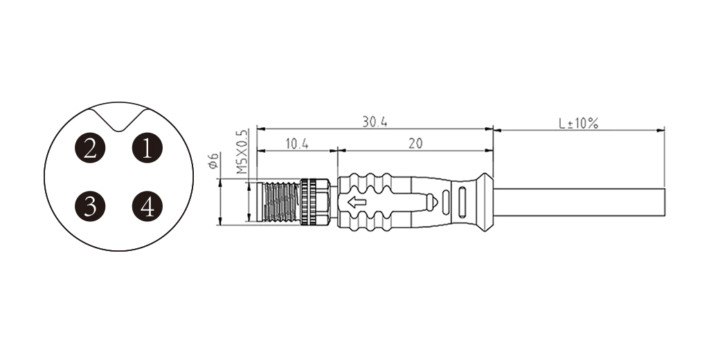 Male straight head of 4Pin molded M5 connector
