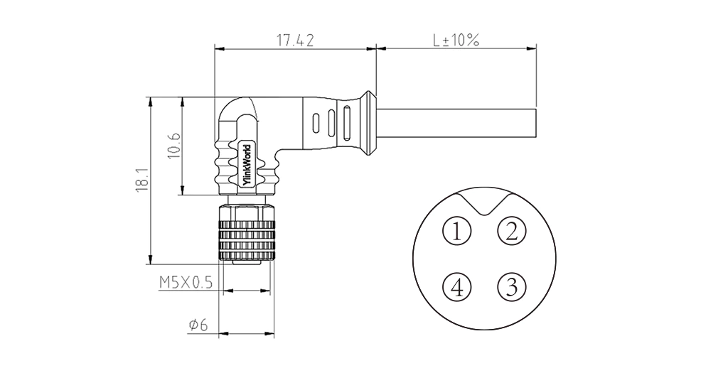 Female elbow of 4Pin molded M5 connector