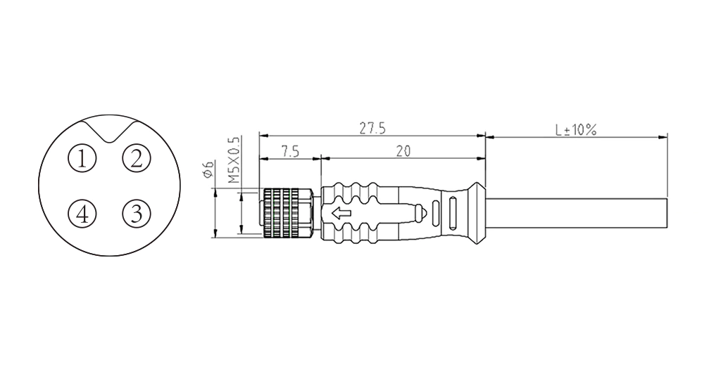 Female straight head of 4Pin molded M5 connector