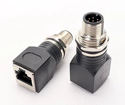 M12 Connector to RJ45 Adapter, Male/Female Options, Straight and 90-degree Styles, A/D Coded