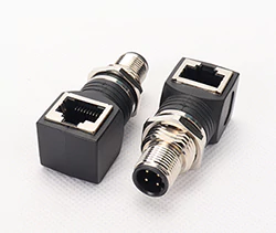 M12 Connector to RJ45 Adapter, Male/Female Options, Straight and 90-degree Styles, A/D Coded