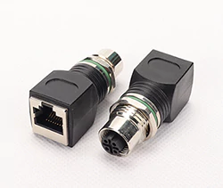 M12 Connector to RJ45 Adapter, Male/Female Options, Straight and 90-degree Styles, A/D Coded