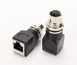 M12 Connector to RJ45 Adapter, Male/Female Options, Straight and 90-degree Styles, A/D Coded