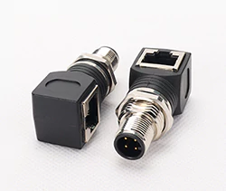 M12 Connector to RJ45 Adapter, Male/Female Options, Straight and 90-degree Styles, A/D Coded