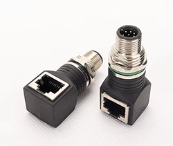 M12 Connector to RJ45 Adapter, Male/Female Options, Straight and 90-degree Styles, A/D Coded