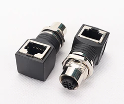 M12 Connector to RJ45 Adapter, Male/Female Options, Straight and 90-degree Styles, A/D Coded