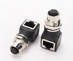 M12 Connector to RJ45 Adapter, Male/Female Options, Straight and 90-degree Styles, A/D Coded